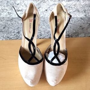 Creame and black heels